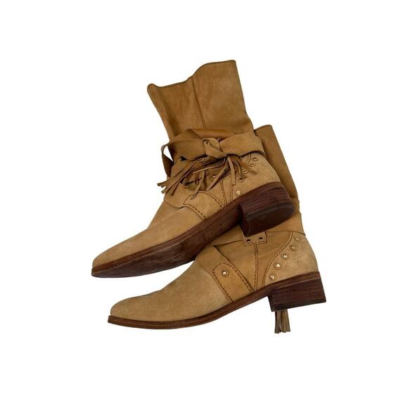 See by Chloe Brown Suede Boots Size 8.5 Strappy Fringe Slip On - Picture 2 of 5